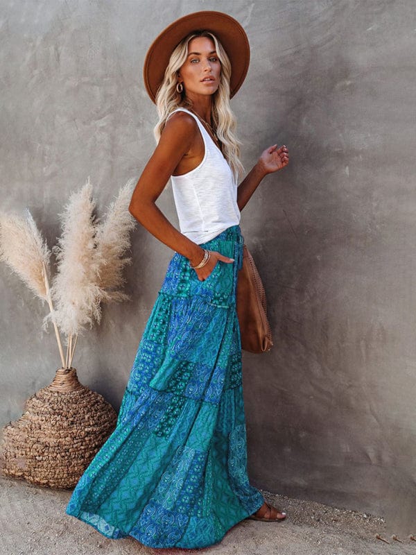 High Waisted Bohemian Skirt with Pockets