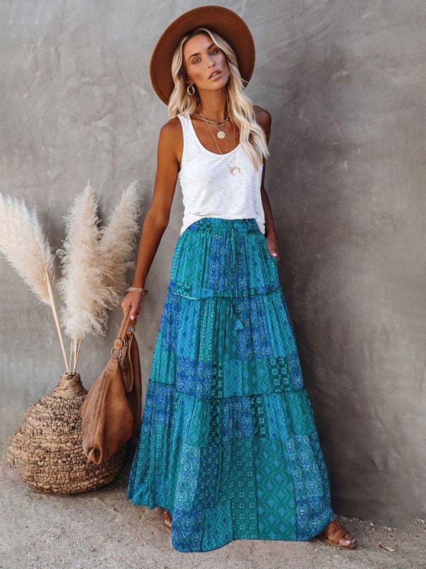 High Waisted Bohemian Skirt with Pockets