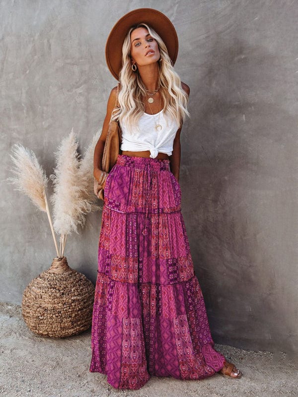 High Waisted Bohemian Skirt with Pockets