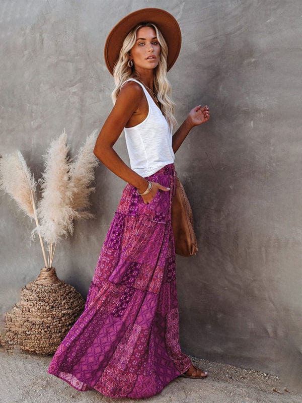 High Waisted Bohemian Skirt with Pockets