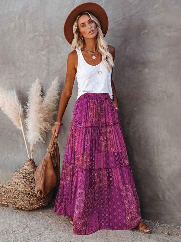 High Waisted Bohemian Skirt with Pockets