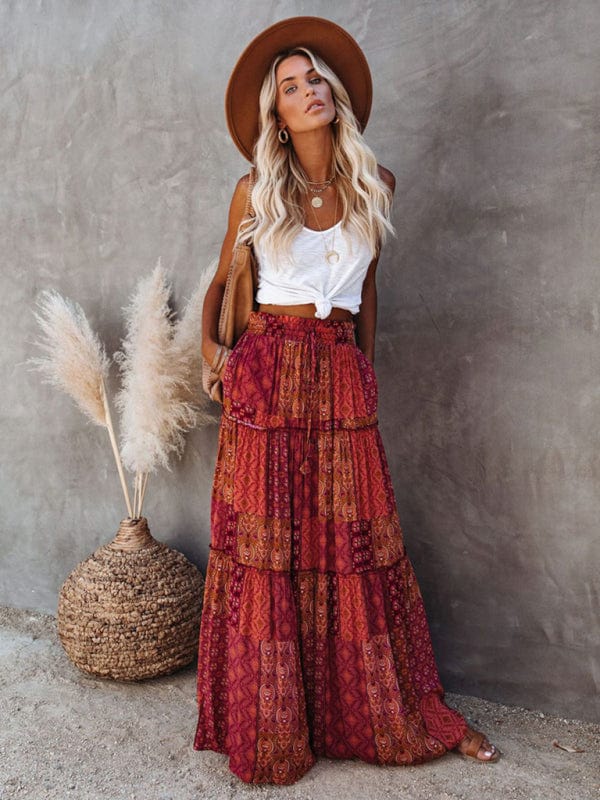 High Waisted Bohemian Skirt with Pockets