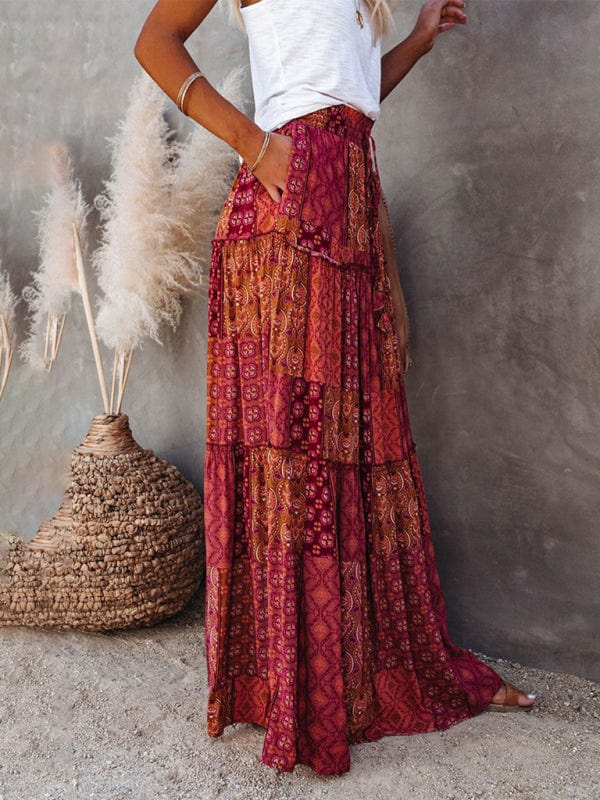 High Waisted Bohemian Skirt with Pockets