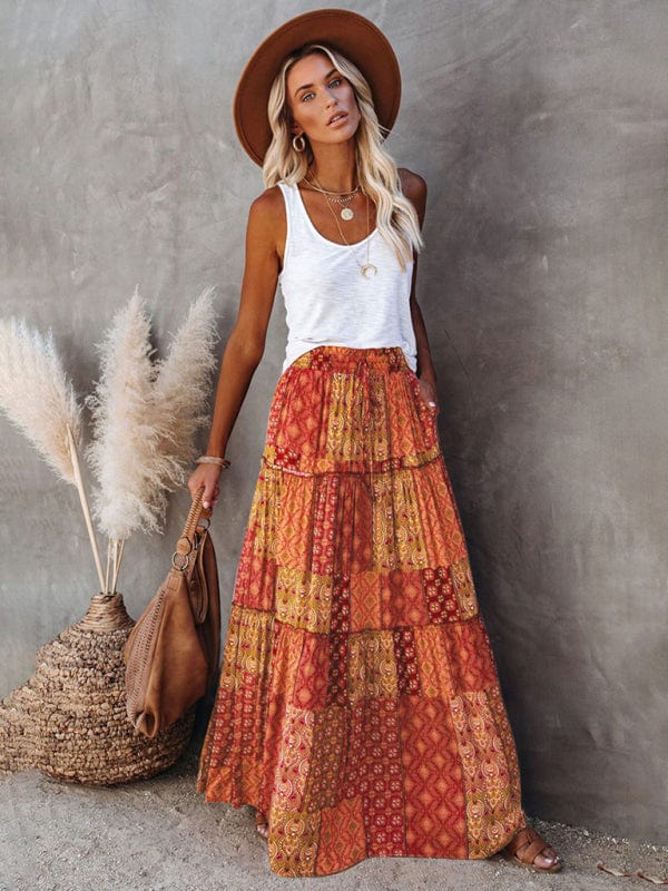 High Waisted Bohemian Skirt with Pockets