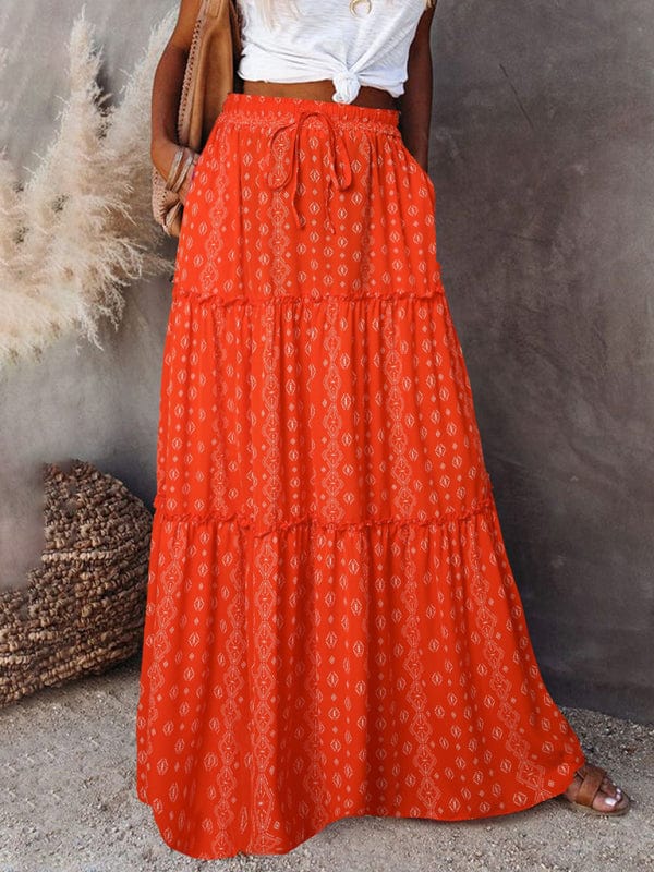 High Waisted Bohemian Skirt with Pockets Orange / S