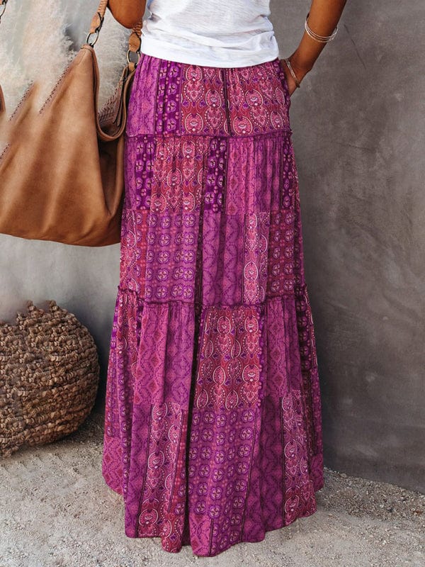 High Waisted Bohemian Skirt with Pockets Purple / S