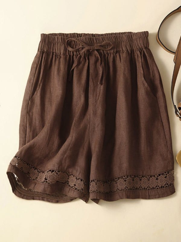 Hollow Lace Loose Shorts Coffee / M