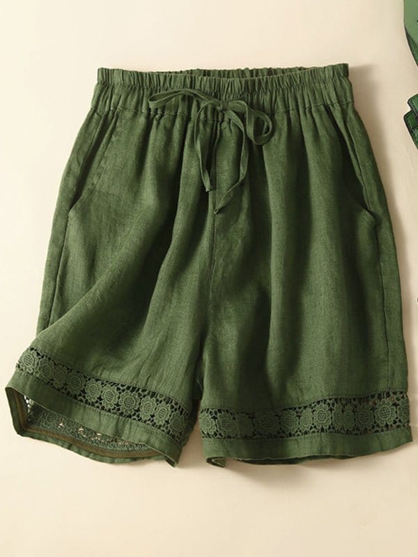 Hollow Lace Loose Shorts Green / M