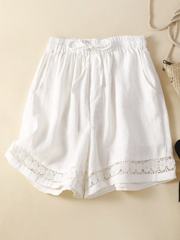 Hollow Lace Loose Shorts White / M