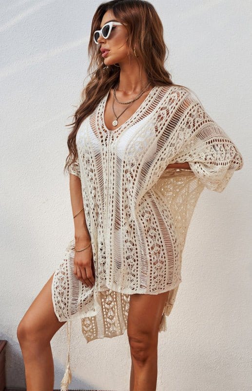 Knitted Cream-Colored Coverup Cream / One size