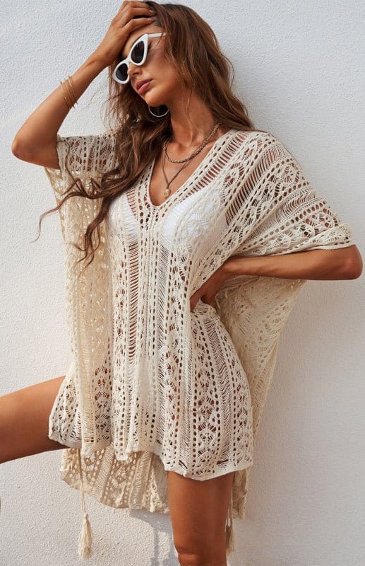 Knitted Cream-Colored Coverup Cream / One size