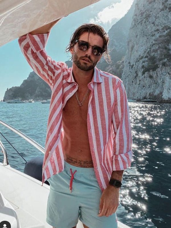 La Jolla Long Sleeve Striped Button-Up Shirt Pink / S