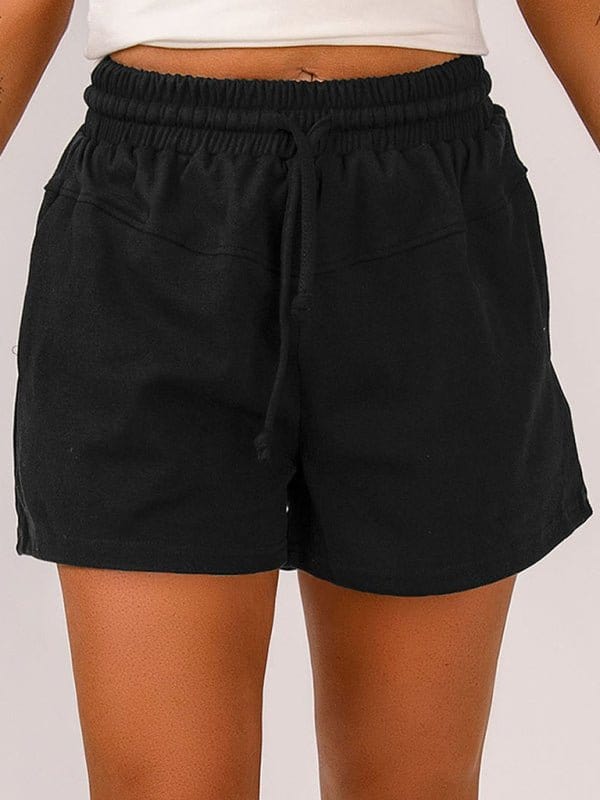 Lace Up Sweat Shorts with Pockets Black / S