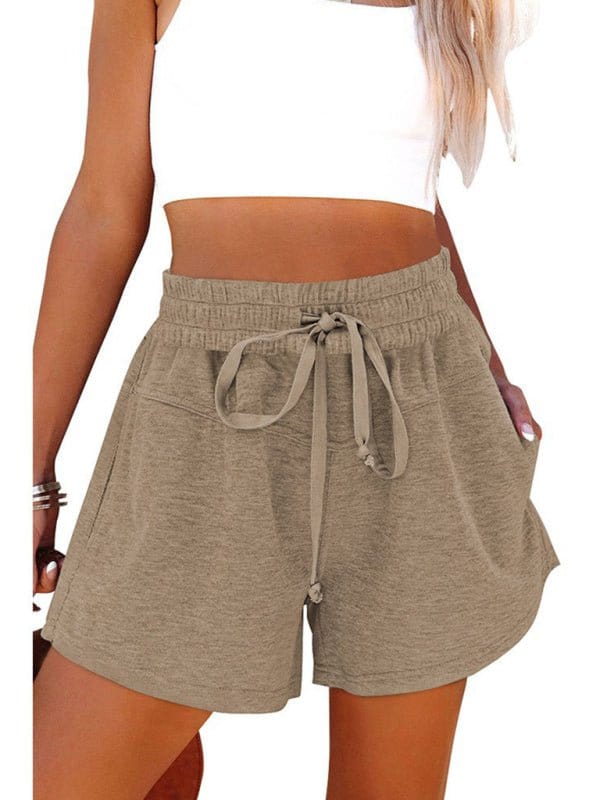 Lace Up Sweat Shorts with Pockets Brown / S