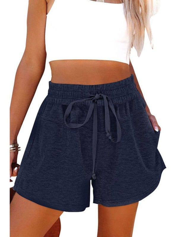 Lace Up Sweat Shorts with Pockets Navy Blue / S