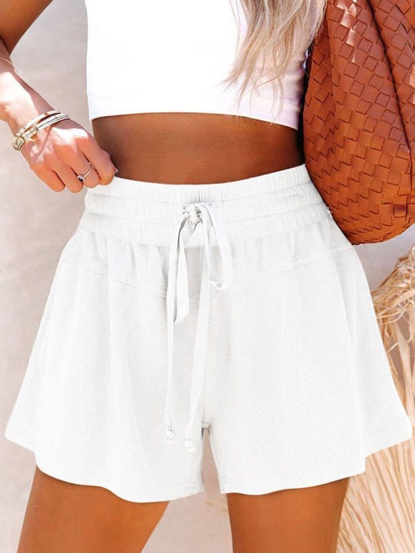 Lace Up Sweat Shorts with Pockets White / S