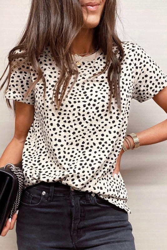 Leopard Print Short Sleeve Tee Khaki / S