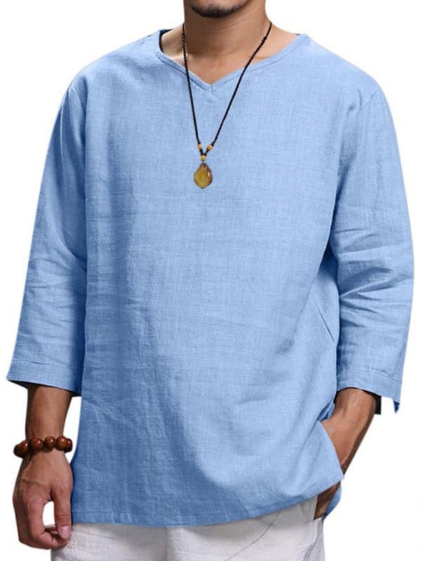 Linen 3/4 Sleeve V-Neck Shirt