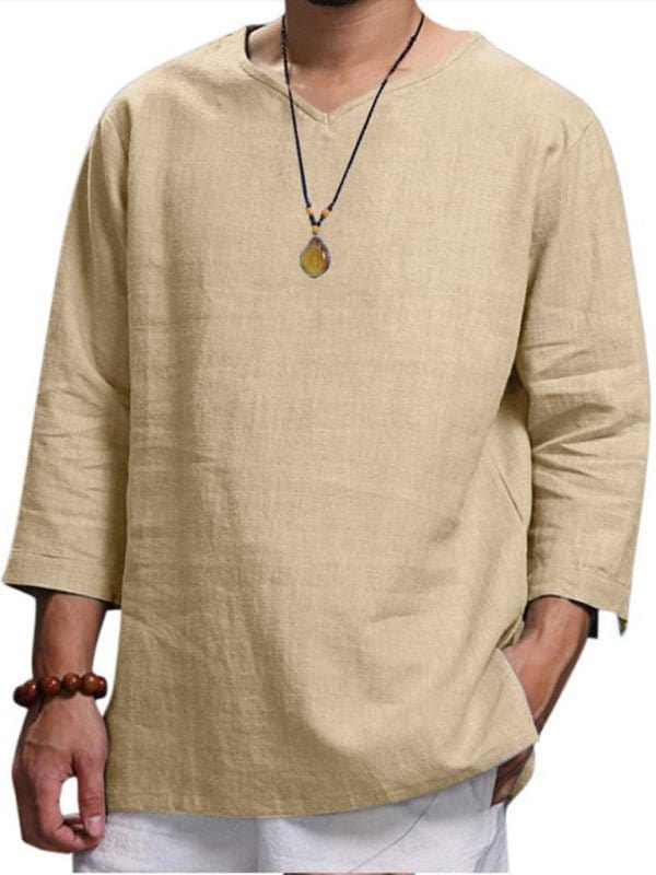 Linen 3/4 Sleeve V-Neck Shirt