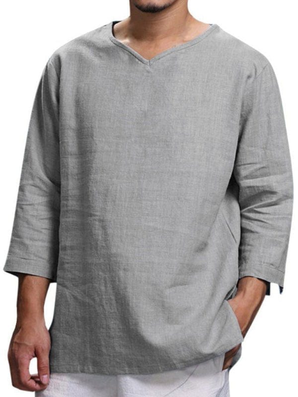 Linen 3/4 Sleeve V-Neck Shirt