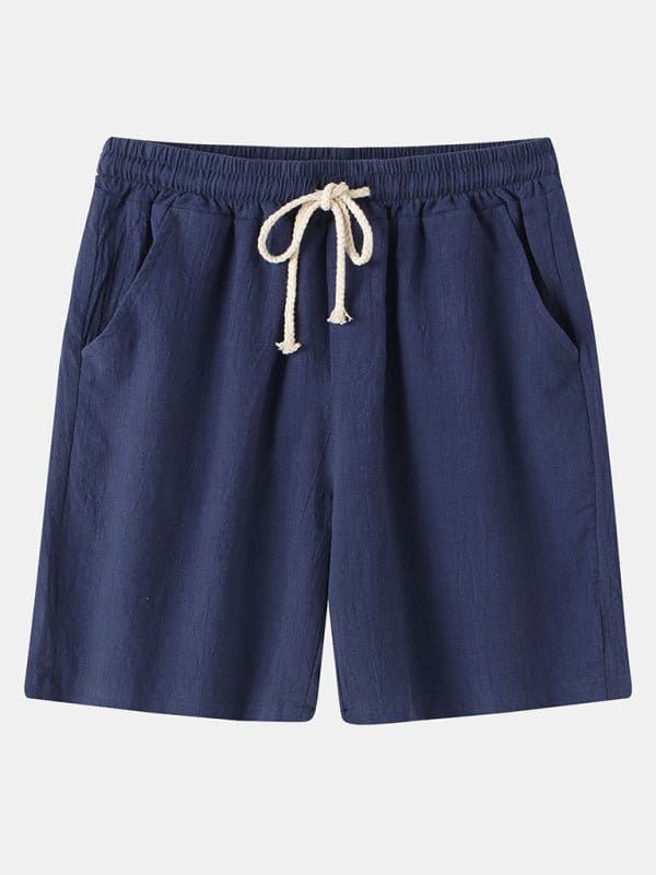 Linen Drawstring Shorts Navy Blue / S