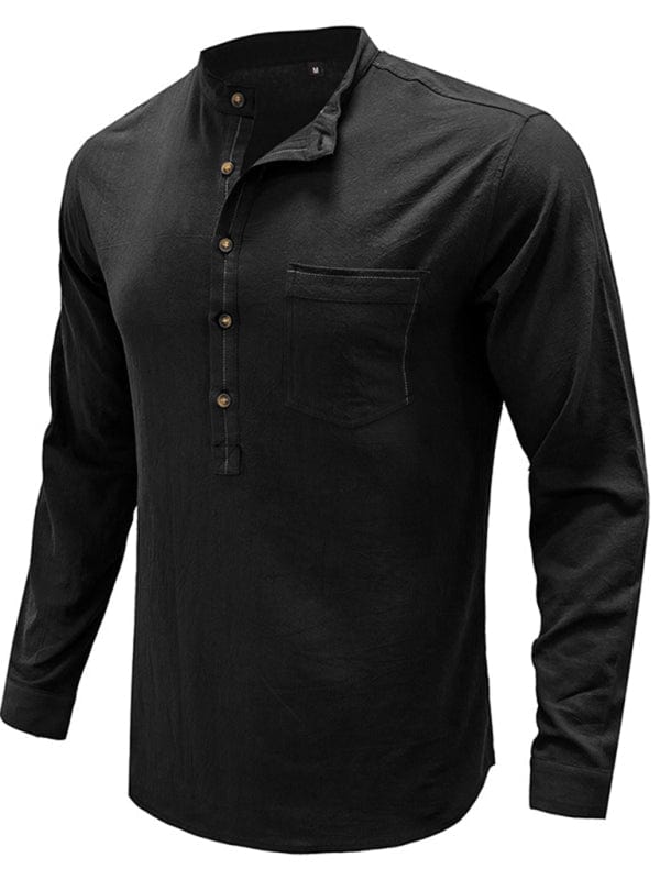 Linen Long Sleeve Henley Black / S