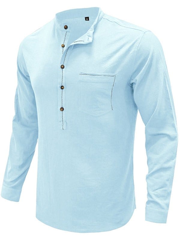 Linen Long Sleeve Henley Light Blue / S