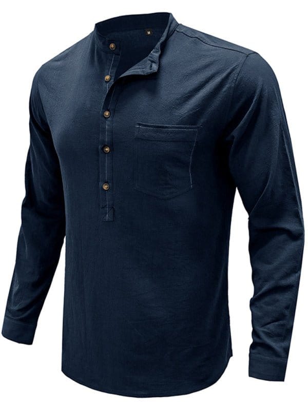 Linen Long Sleeve Henley Navy Blue / S