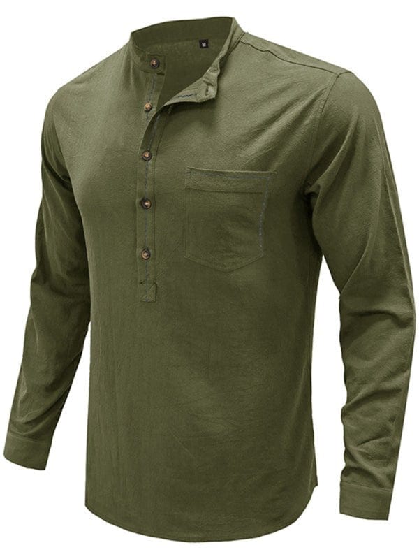 Linen Long Sleeve Henley Olive green / S