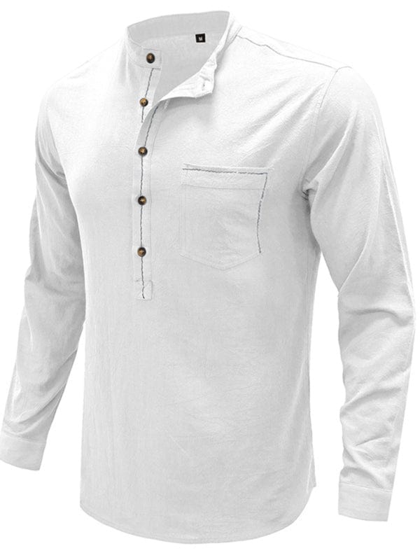 Linen Long Sleeve Henley White / S