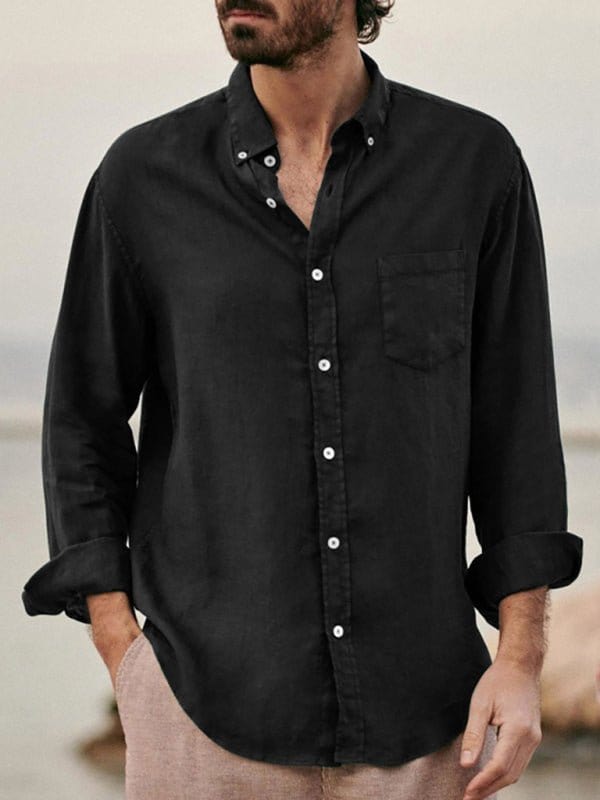 Long Sleeve Button-Up Pocket Shirt Black / S