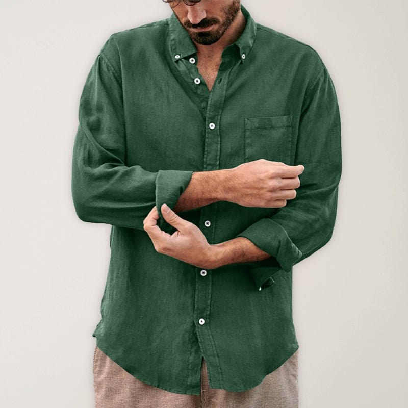 Long Sleeve Button-Up Pocket Shirt Green / S