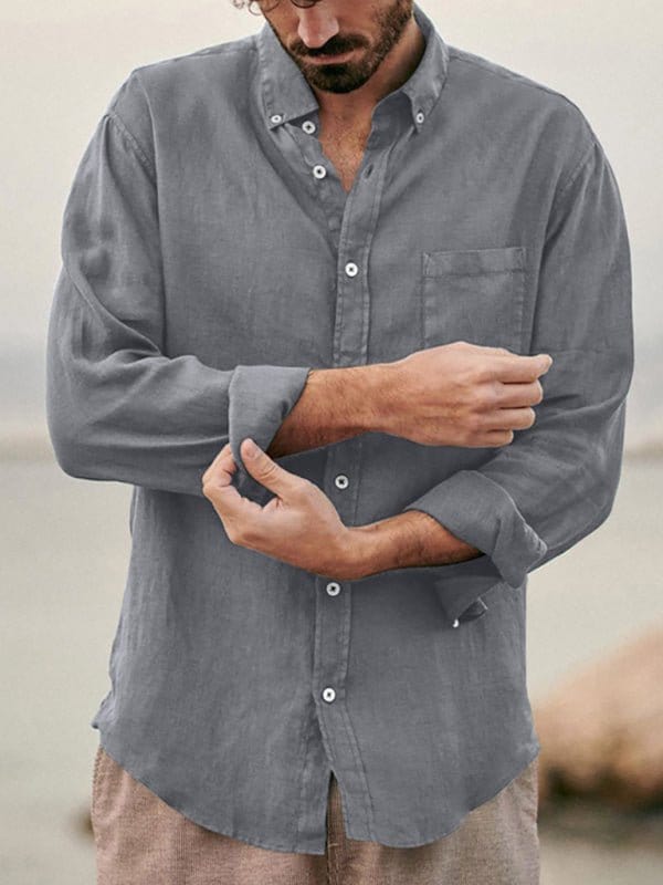 Long Sleeve Button-Up Pocket Shirt Grey / S