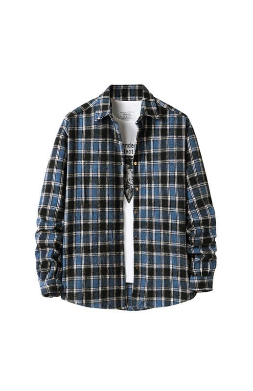 Long Sleeve Flannel Shirts Blue / S