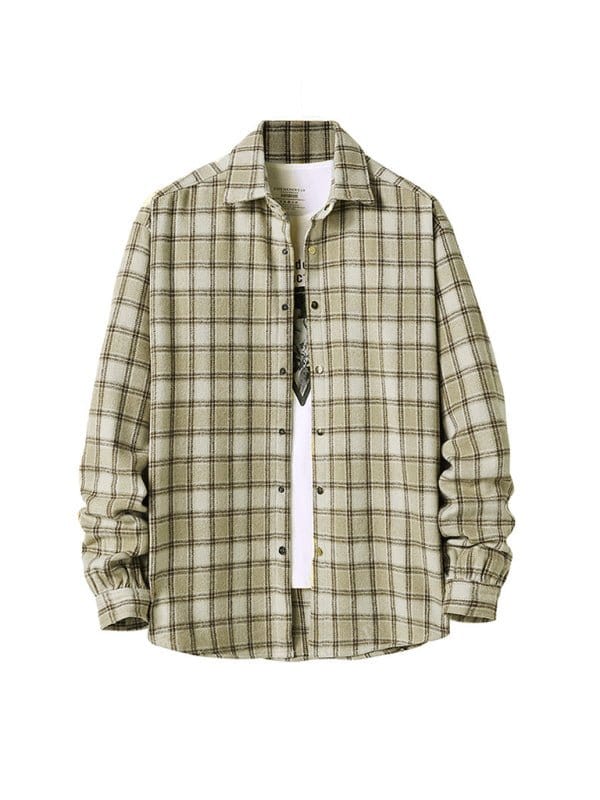 Long Sleeve Flannel Shirts Khaki / S