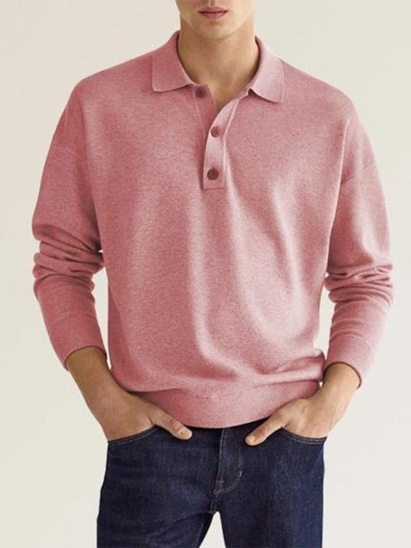 Long Sleeve Polo Shirt Pink / S