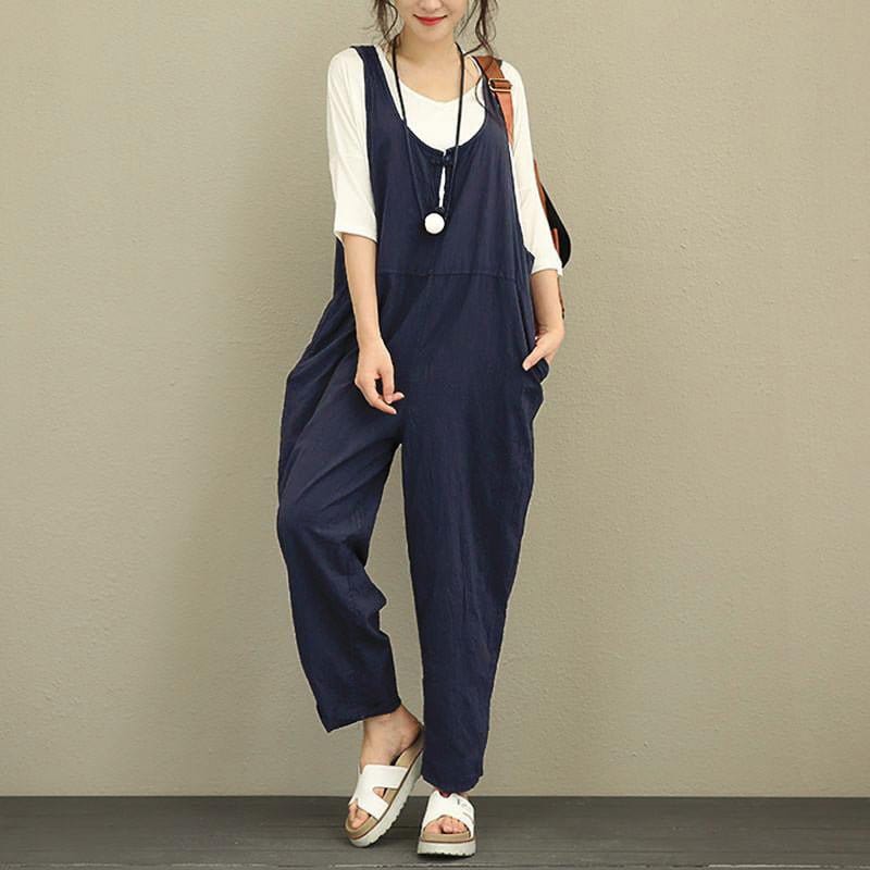 Loose Comfy Jumpsuit Navy Blue / S