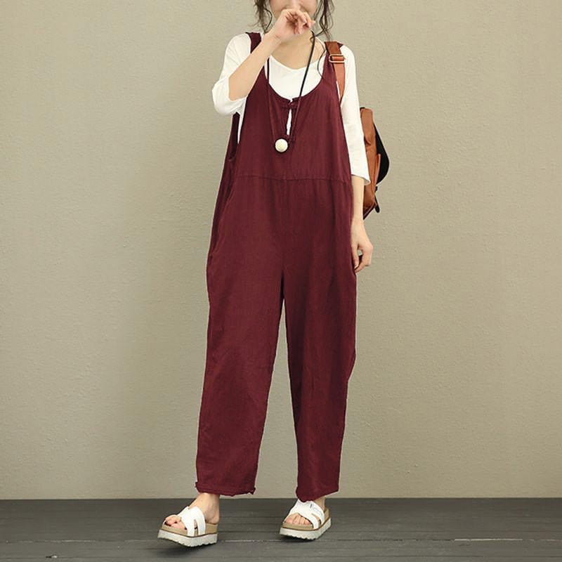 Loose Comfy Jumpsuit Wine Red / S