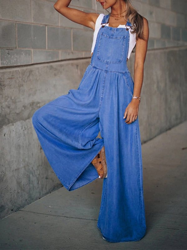 Loose Denim Overalls Dark Wash / S