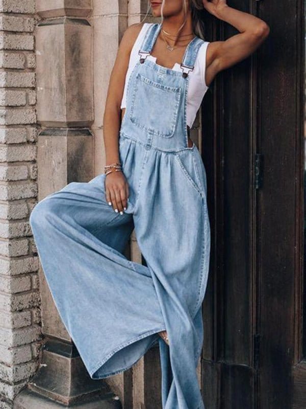 Loose Denim Overalls Light Wash / S