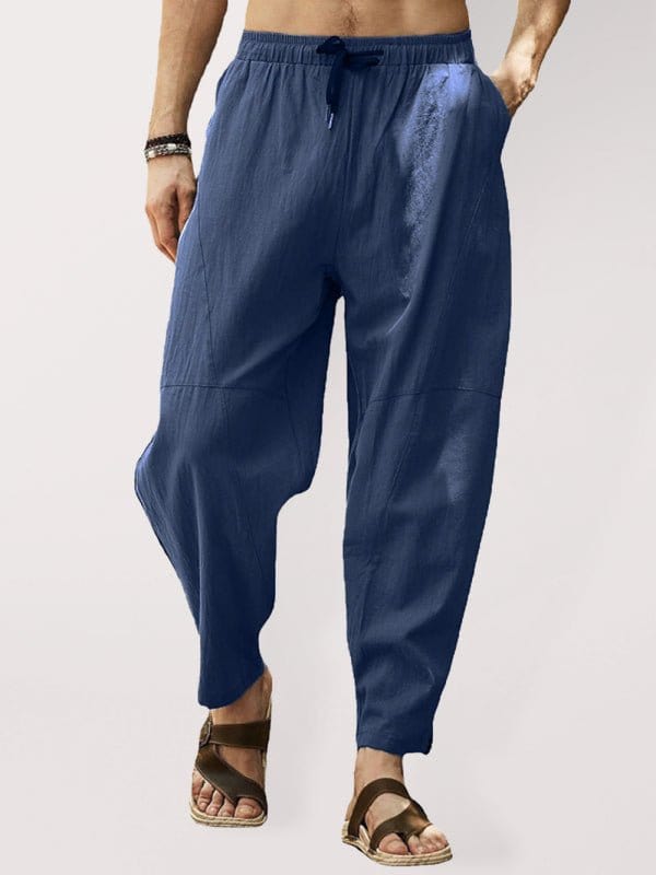 Loose Drawstring Pants Navy Blue / M