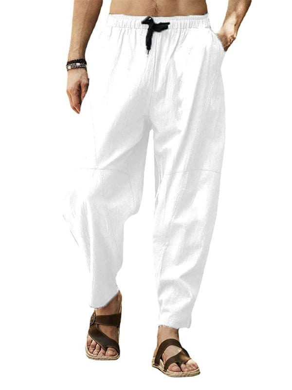 Loose Drawstring Pants White / M