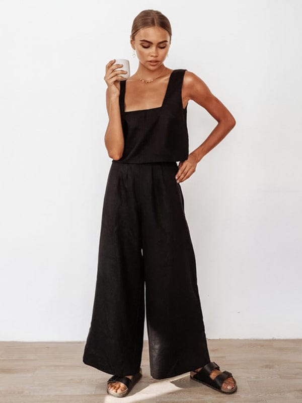 Loose Wide Leg Pant and Square Collar Set