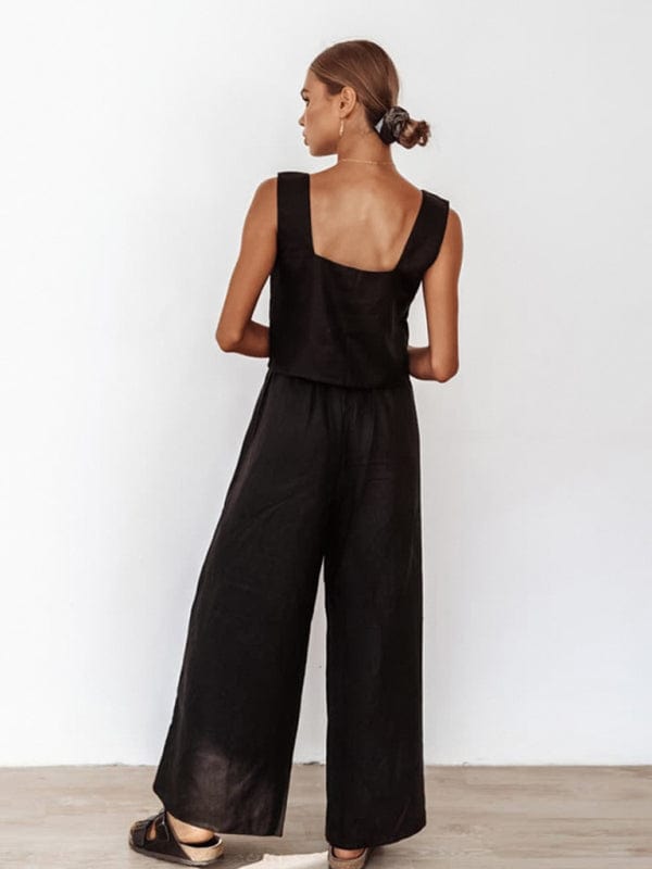 Loose Wide Leg Pant and Square Collar Set