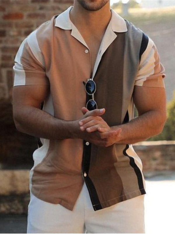 Men's Color Block Short Sleeve Button-Up Shirt