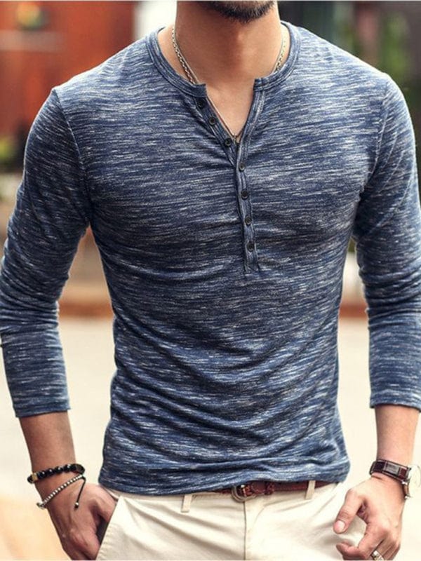 Men's Long Sleeved Henley Blue / S