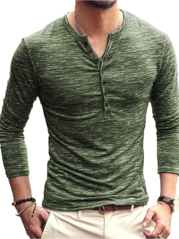 Men's Long Sleeved Henley Green / M