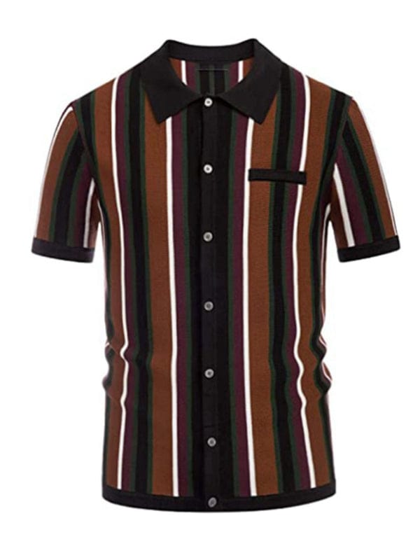 Men's Short Sleeve Striped Button-Up