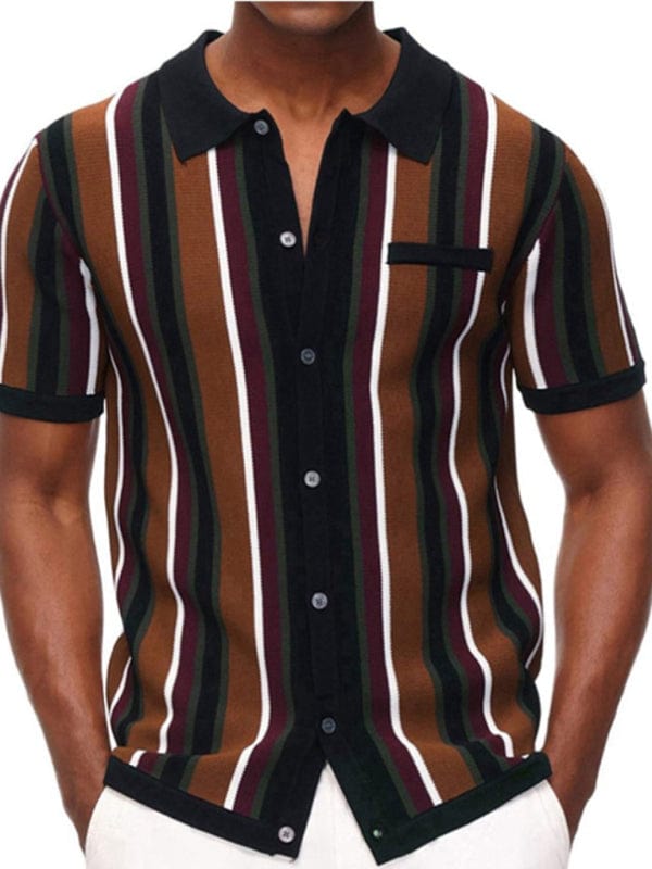 Men's Short Sleeve Striped Button-Up