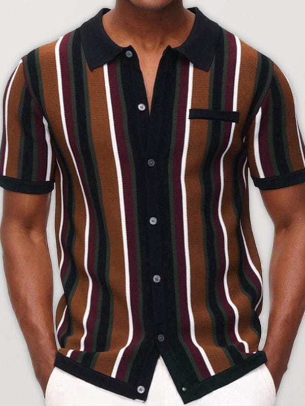 Men's Short Sleeve Striped Button-Up Black / M